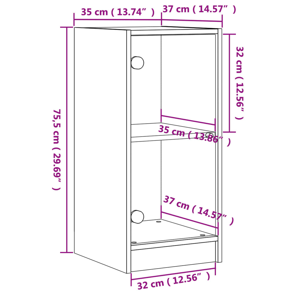 Side Cabinet with Glass Doors Smoked Oak 35x37x75.5 cm