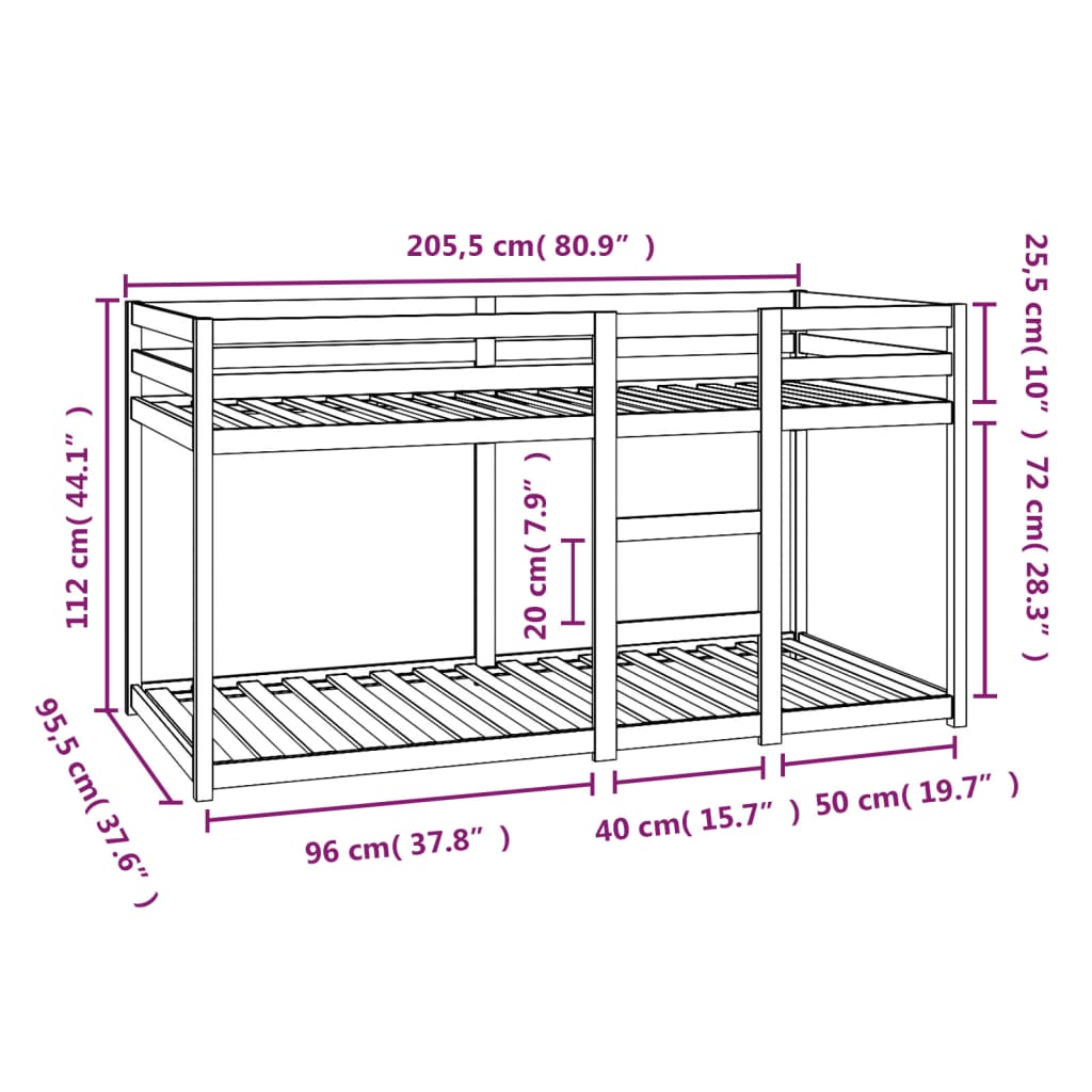 Bunk Bed | Natural Pine | Solid Pine Wood | Standard Twin | Durable
