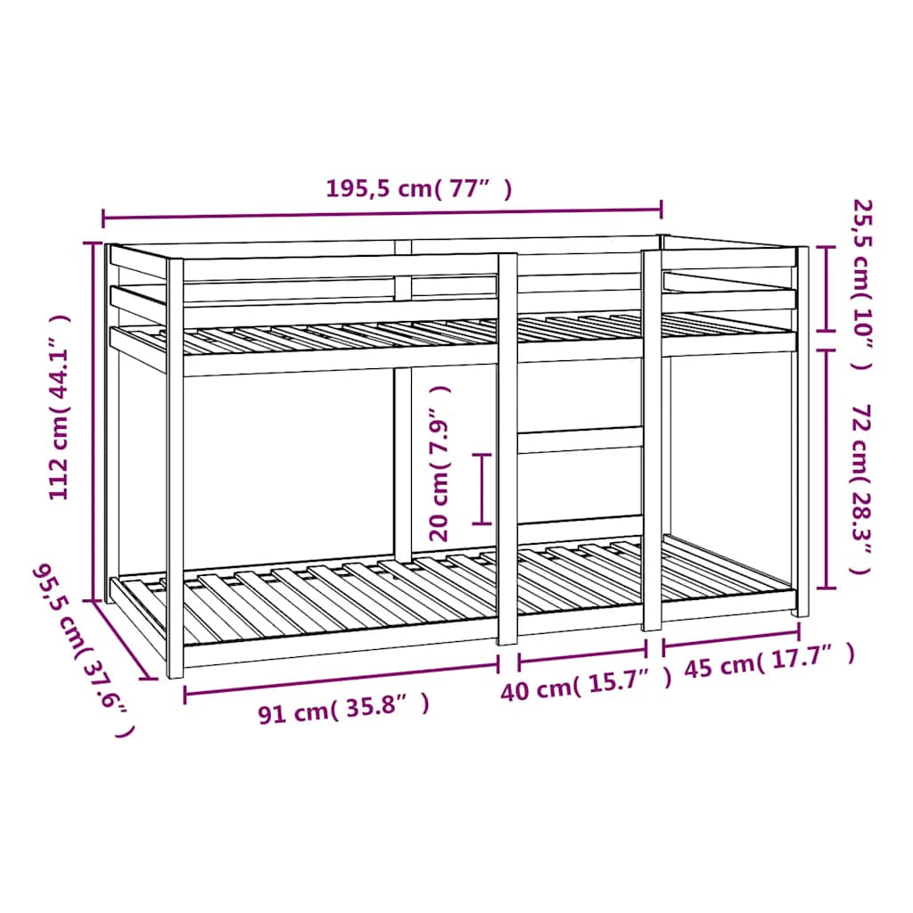 Bunk Bed | Natural wood | Solid pine wood | Single | Bunk Bed