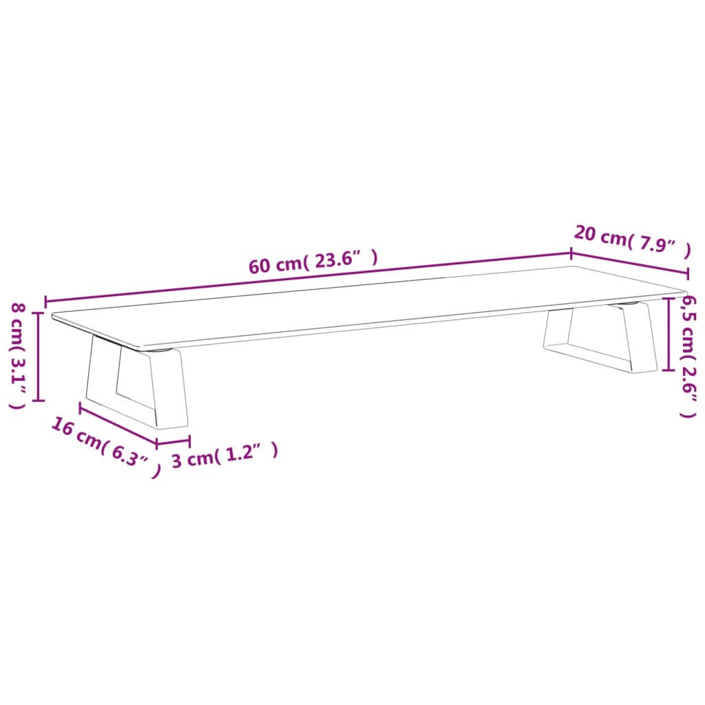 Monitor Stand Black 23.6"x7.9"x3.1" Tempered Glass and Metal