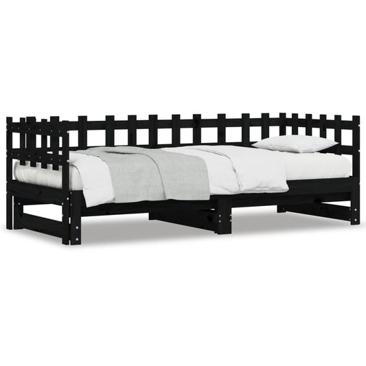 Pull-out Day Bed without Mattress Black 2x(80x200) cm Solid Wood