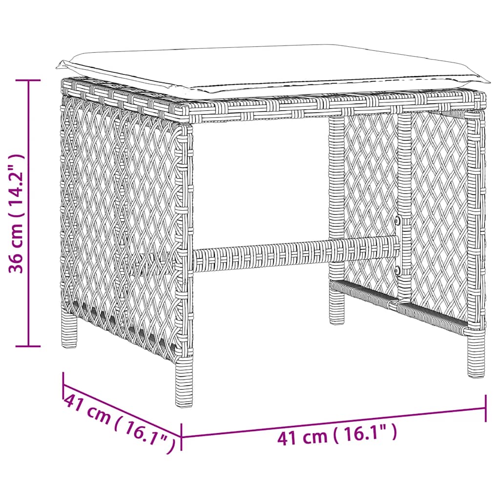 Garden Stools with Cushions 4 pcs Light Grey 41x41x36 cm Poly Rattan