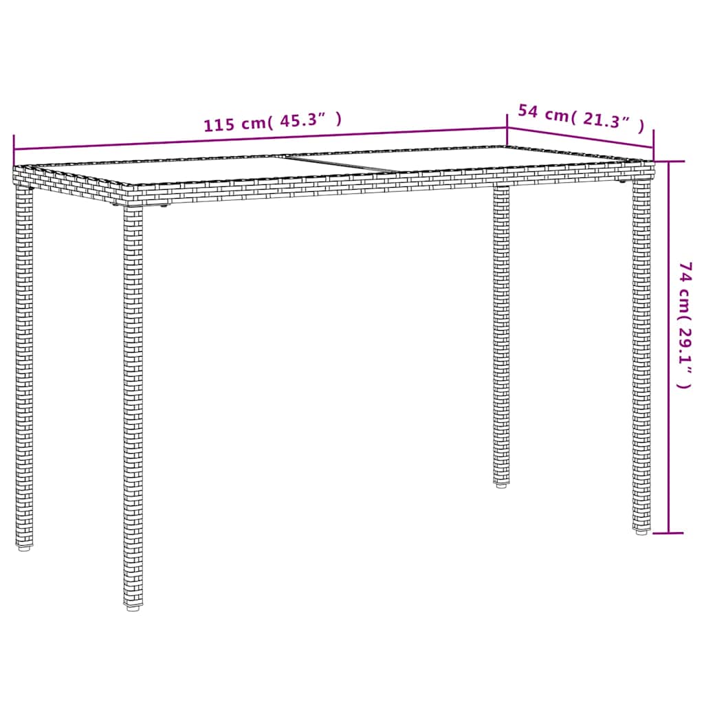 Garden Table | Black | Poly Rattan, Powder-Coated Steel, Tempered Glass