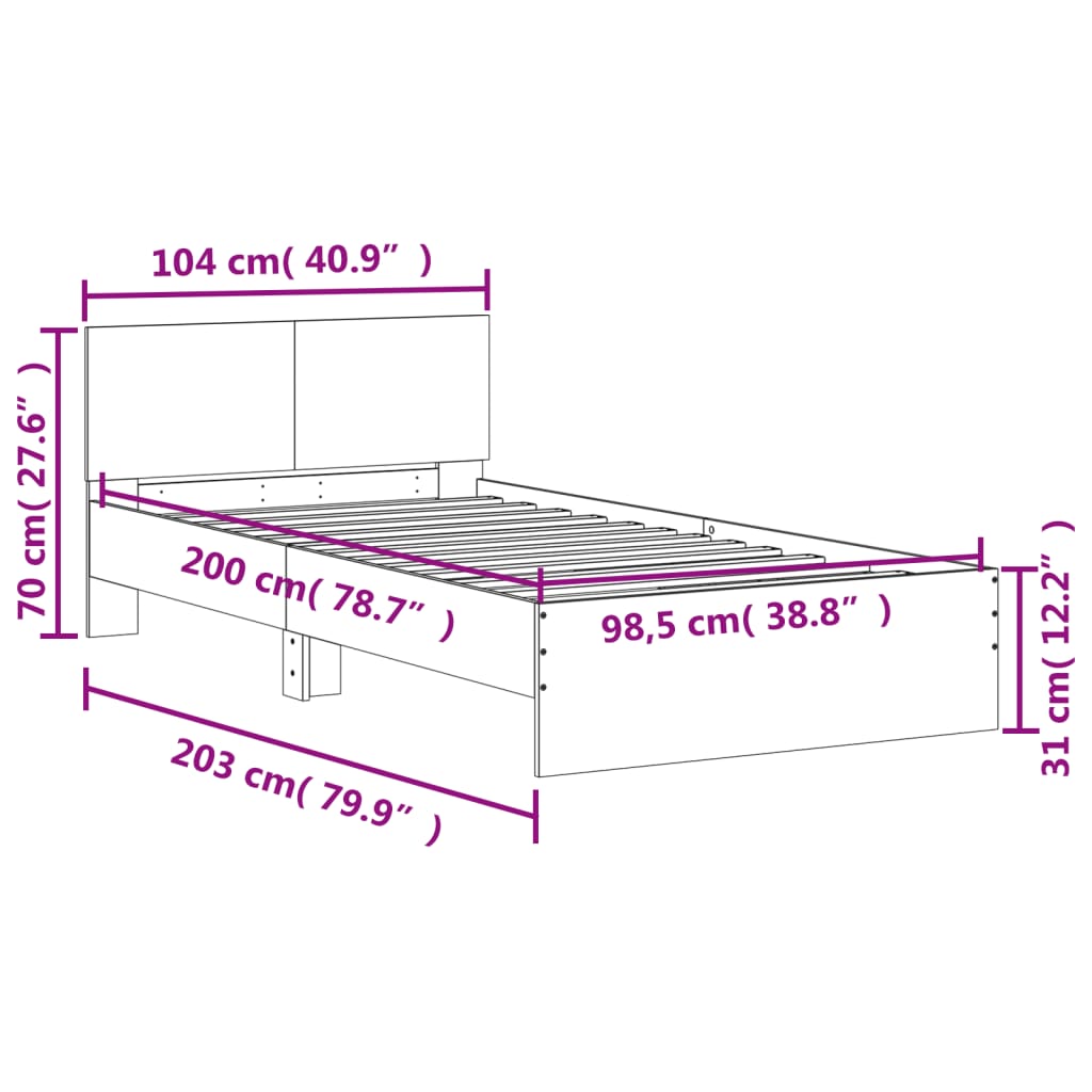 Bed Frame without Mattress with Headboard Concrete Grey 100x200 cm