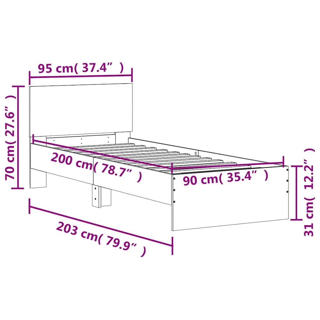 Bed Frame | Smoked Oak | Engineered wood | 90 x 200 cm | Durable