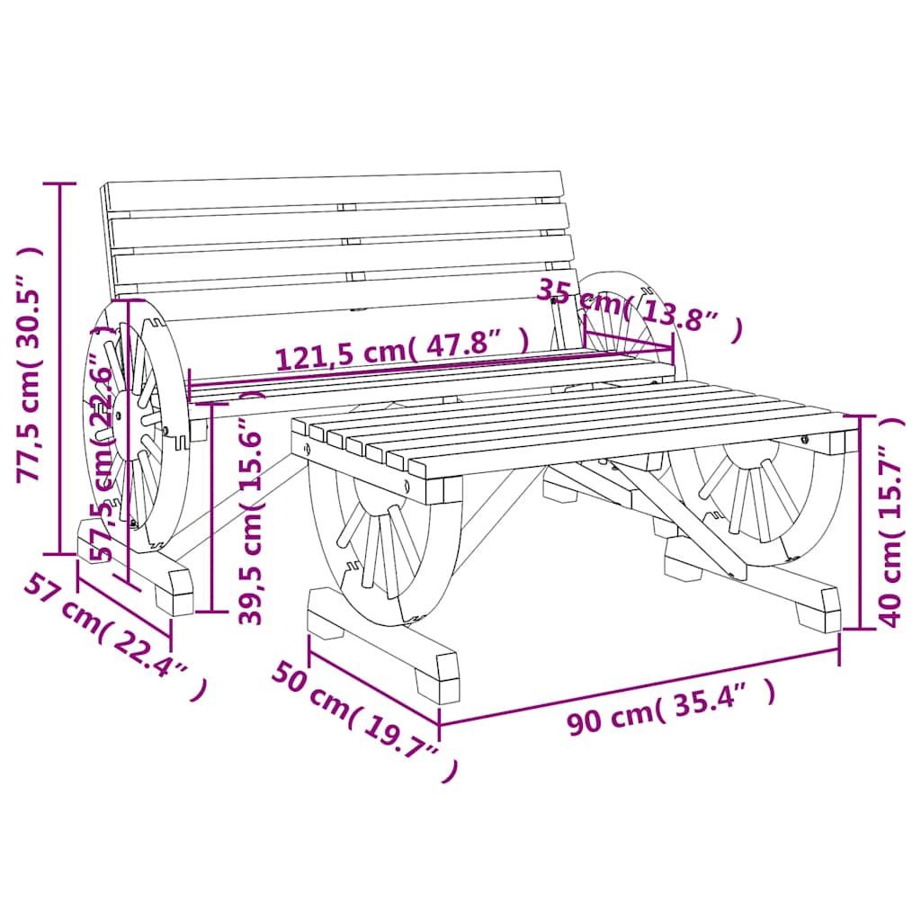 2 Piece Patio Lounge Set Solid Wood Fir