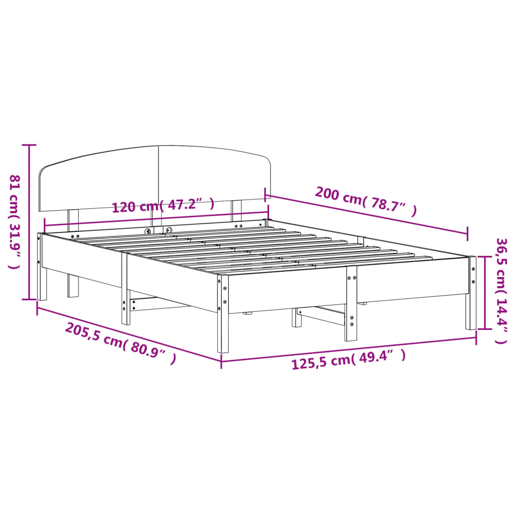 Bed Frame without Mattress Wax Brown 120x200 cm Solid Wood Pine