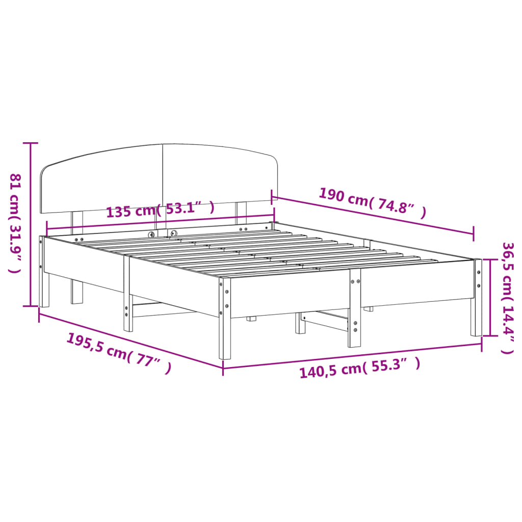 Bed Frame without Mattress Wax Brown 135x190 cm Double Solid Wood Pine
