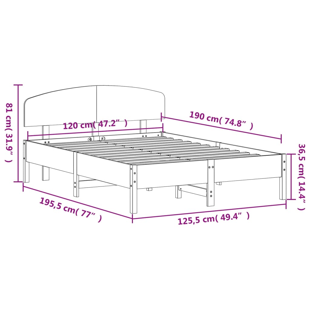 Bed Frame without Mattress Wax Brown 120x190 cm Small Double Solid Wood Pine