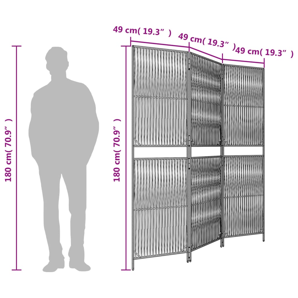 Room Divider 3 Panels Gray Poly Rattan