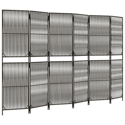 Room Divider 6 Panels Grey Poly Rattan