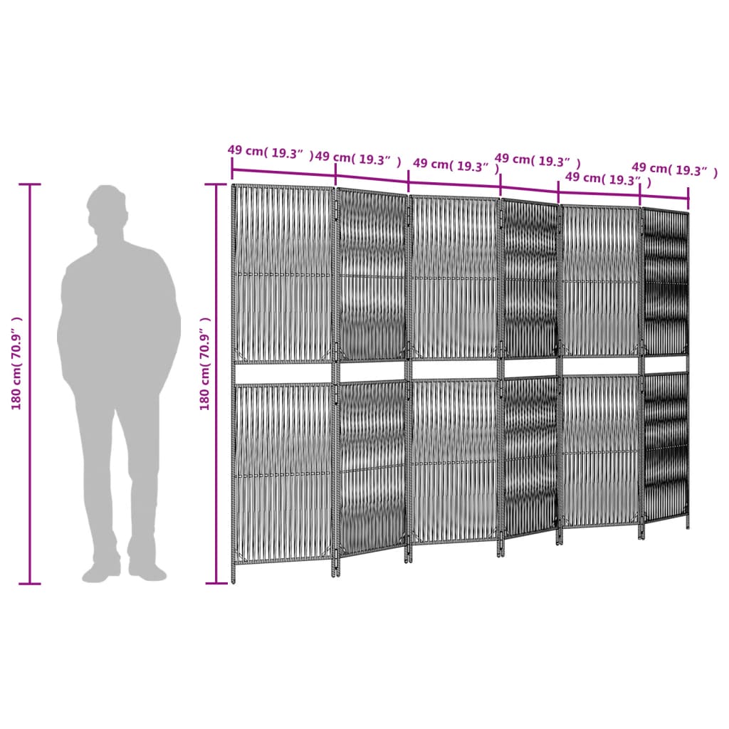 Room Divider 6 Panels Gray Poly Rattan