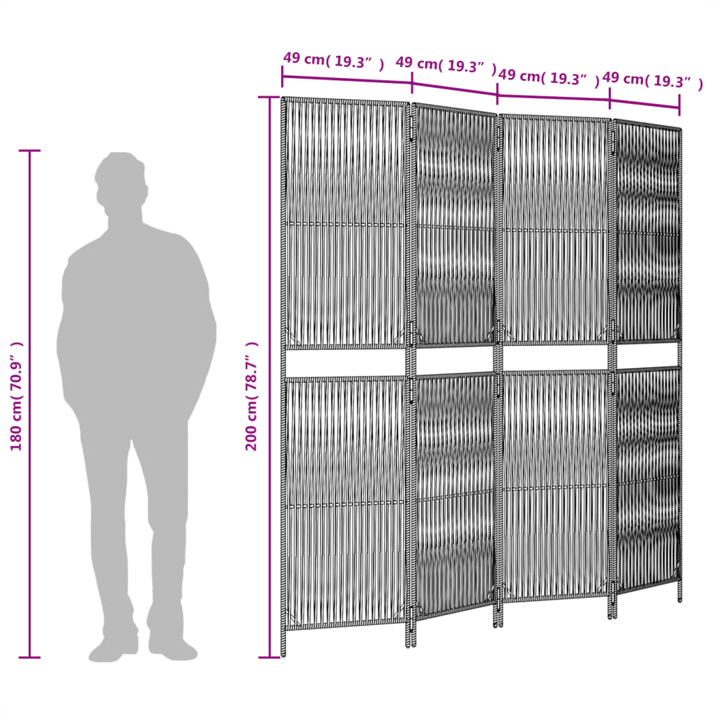 Room Divider 4 Panels Gray Poly Rattan