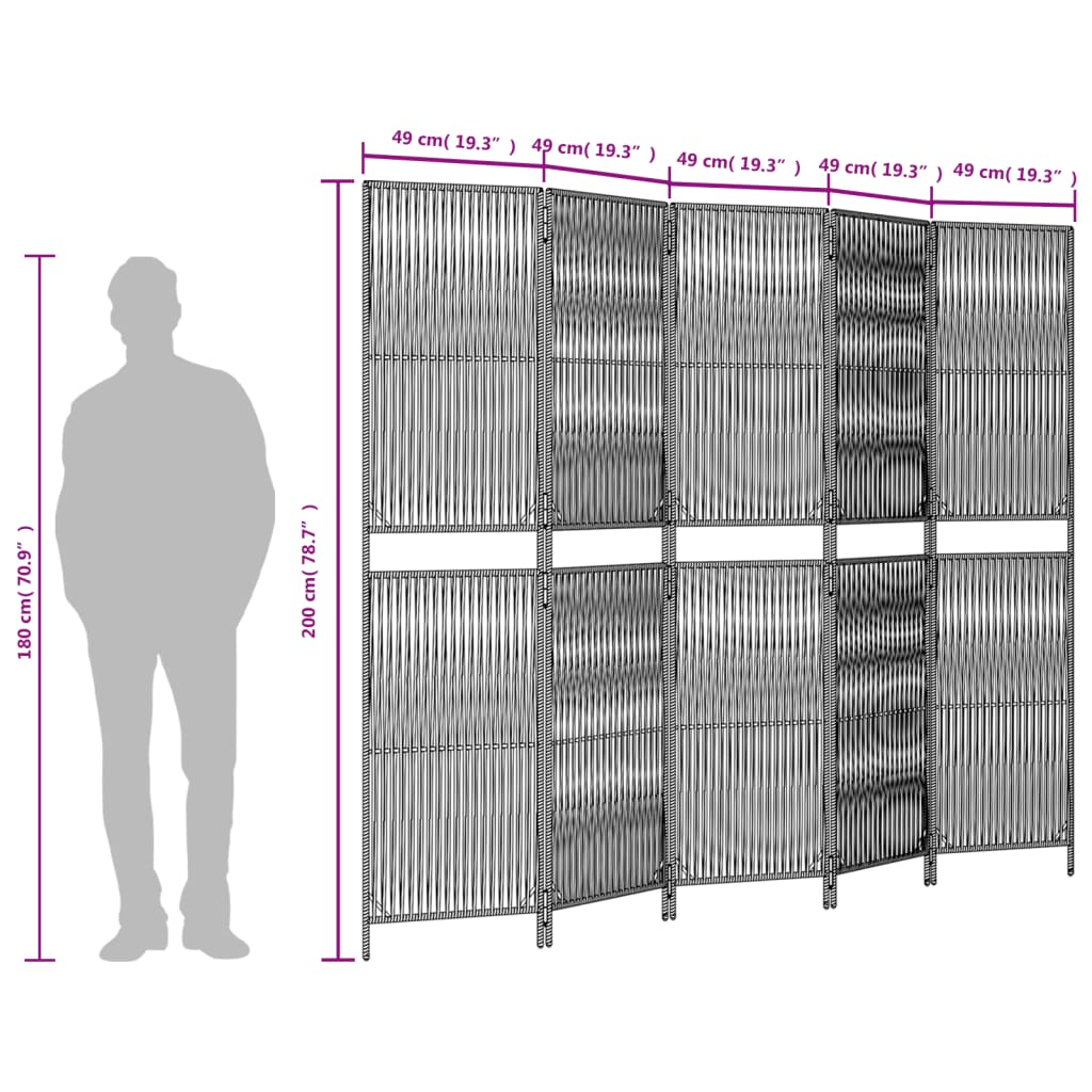 Room Divider 5 Panels Beige Poly Rattan
