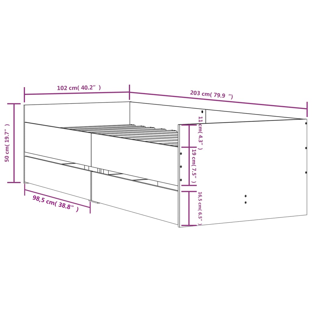 Bed Frame | Black | Engineered wood | Single | Bed | Rectangular | Modern