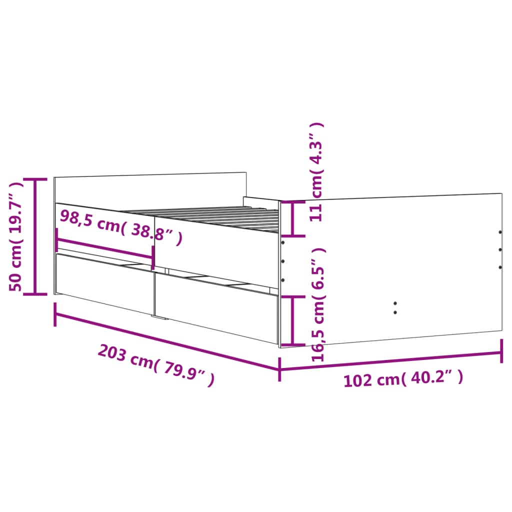 Bed Frame with Drawers without Mattress White 100x200 cm
