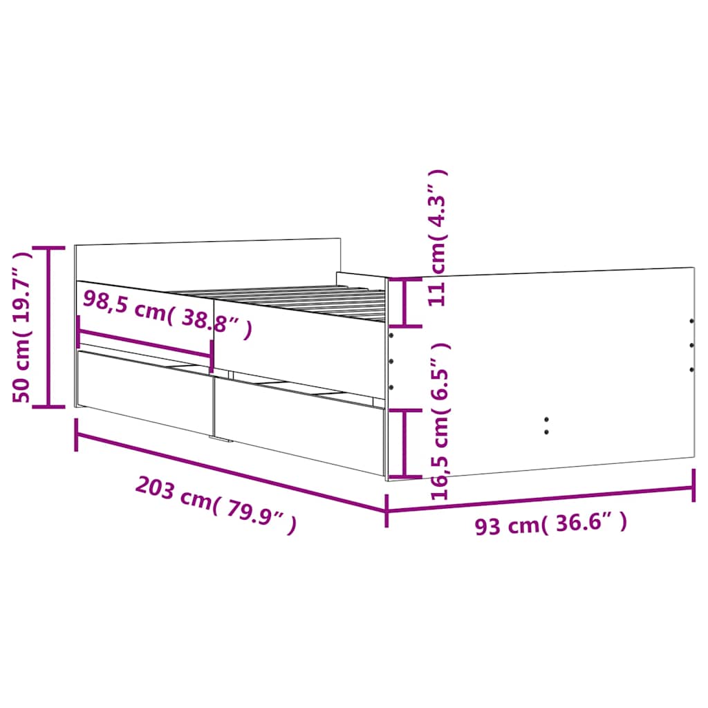 Bed Frame with Drawers without Mattress Concrete Grey 90x200 cm