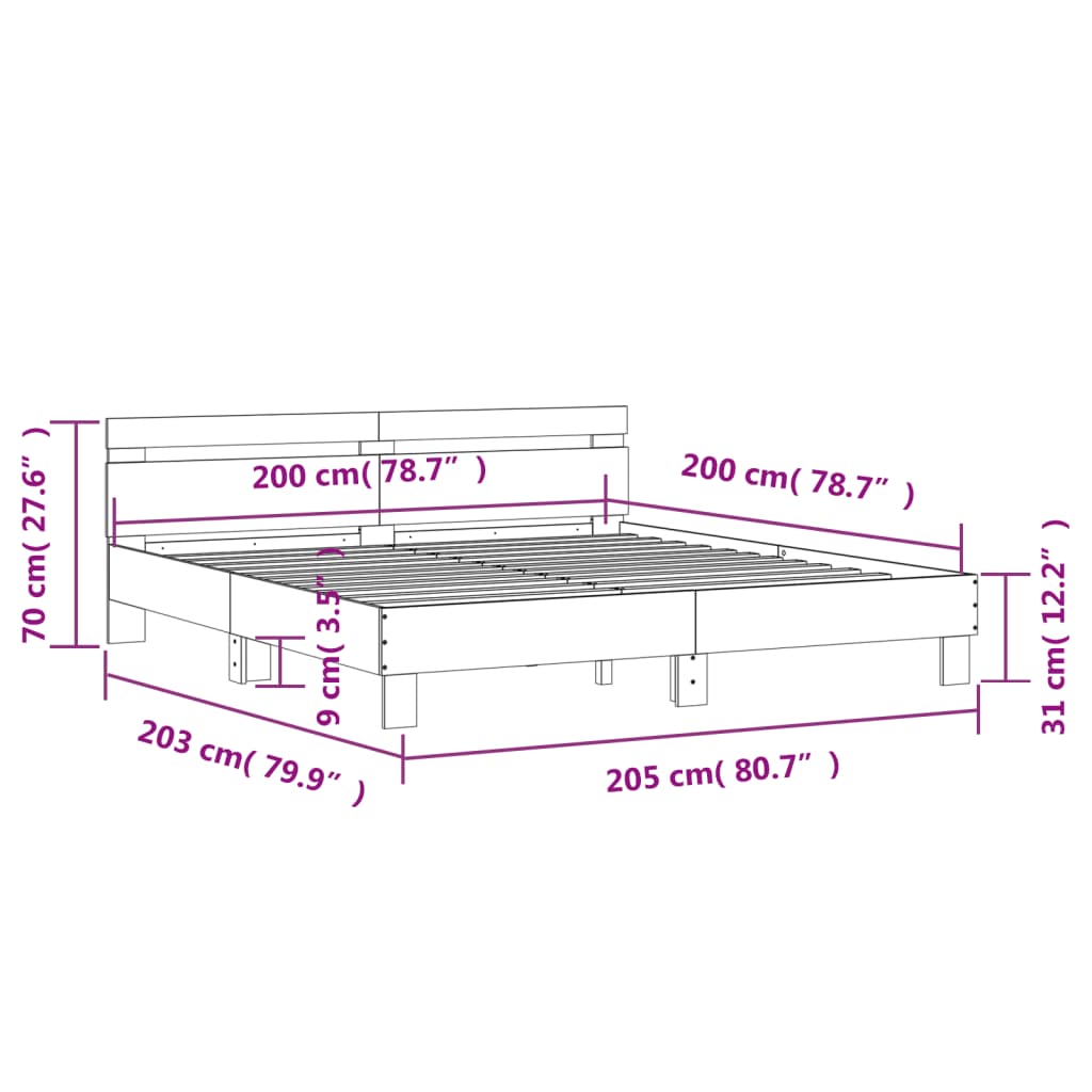 Bed Frame without Mattress Concrete Grey 200x200 cm