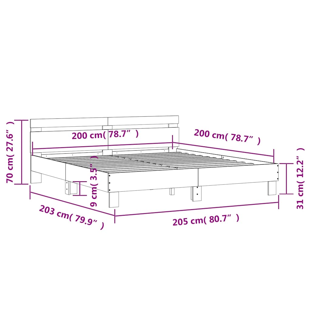 Bed Frame without Mattress Smoked Oak 200x200 cm