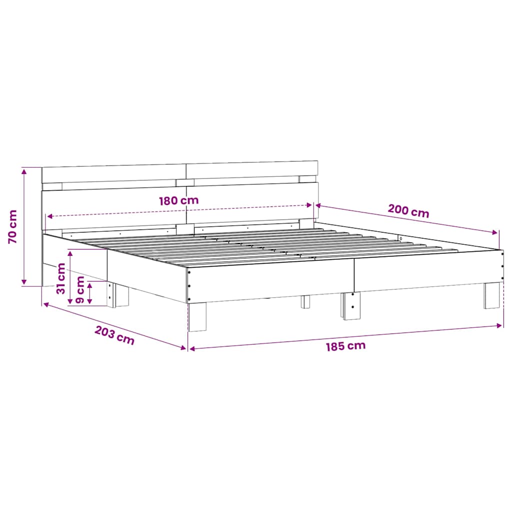 Bed Frame without Mattress Sonoma Oak 180x200 cm Super King