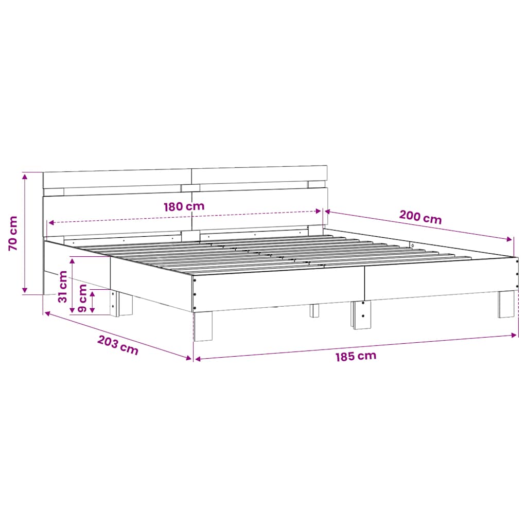 Bed Frame without Mattress Concrete Grey 180x200 cm Super King