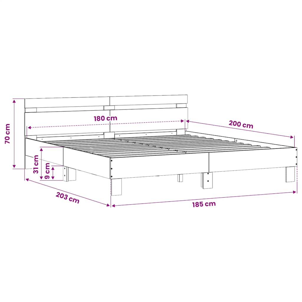 Bed Frame without Mattress Grey Sonoma 180x200 cm Super King