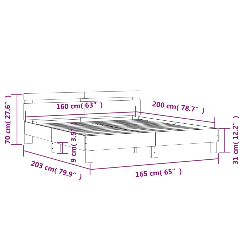 Bed Frame without Mattress Black 160x200 cm
