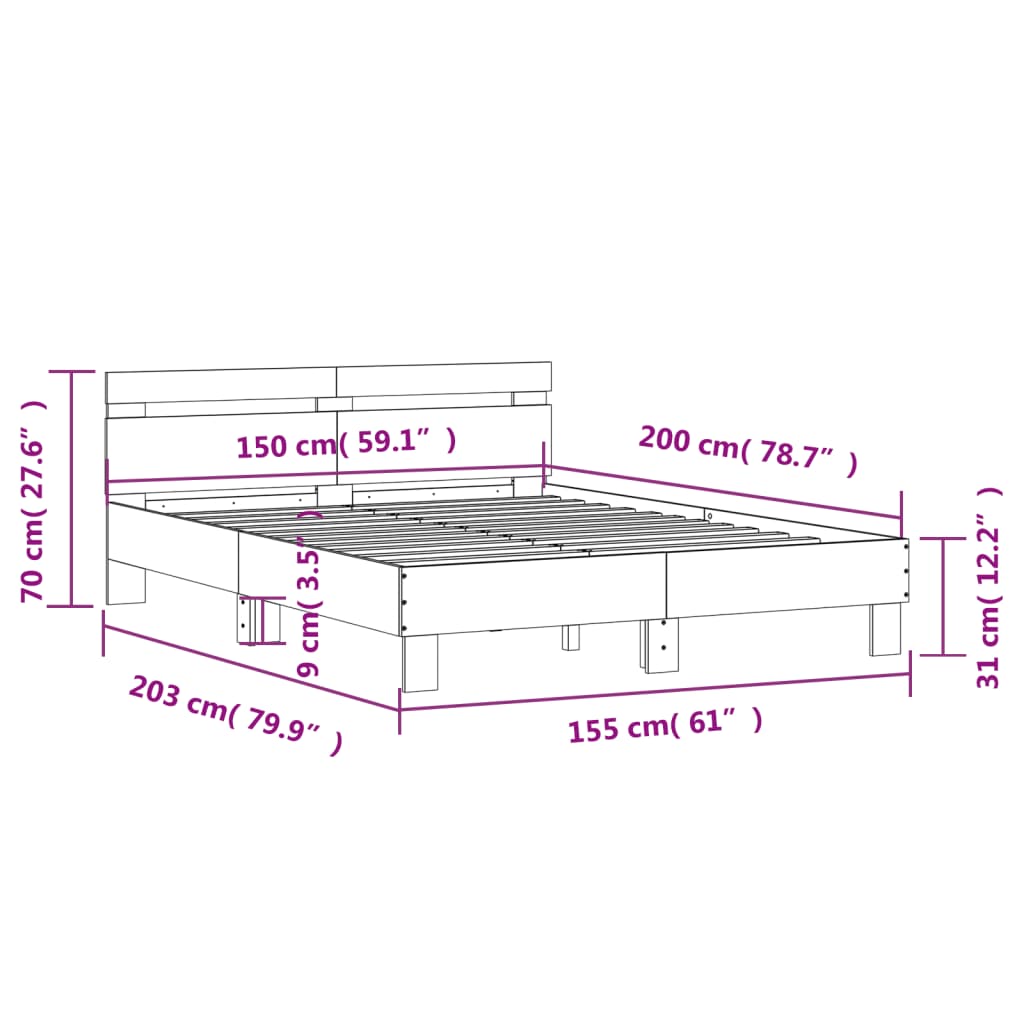 Bed Frame without Mattress Concrete Grey 150x200 cm King Size