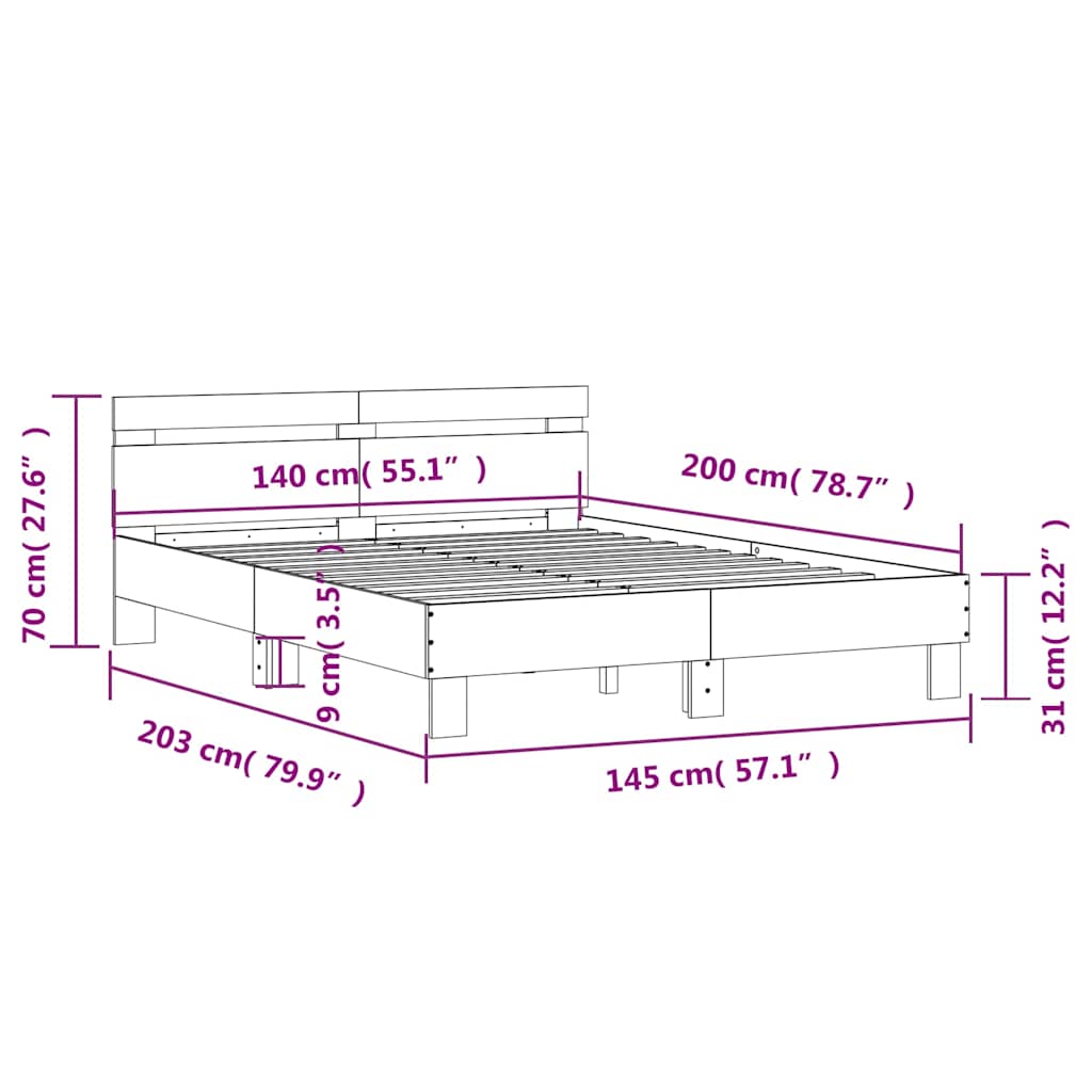 Bed Frame without Mattress Black 140x200 cm