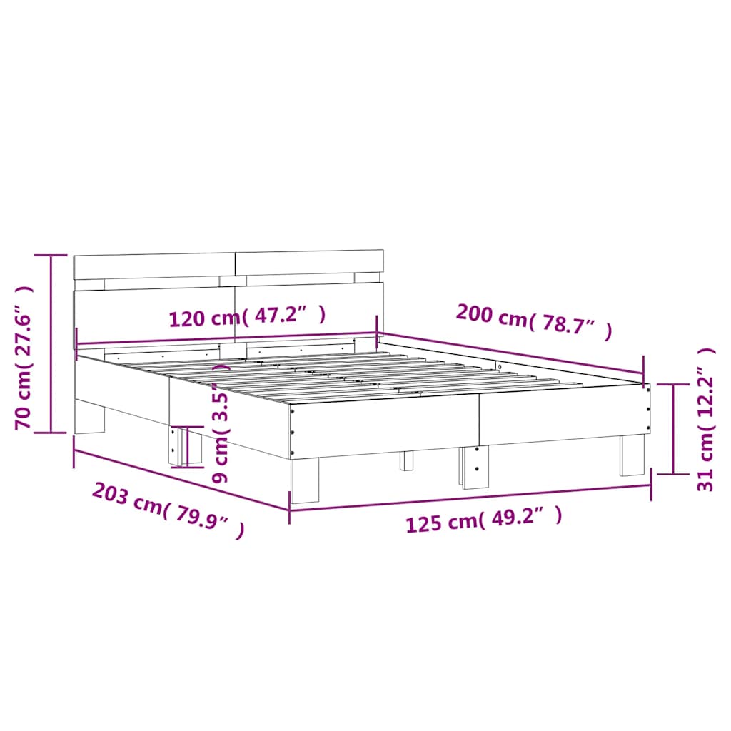 Bed Frame without Mattress White 120x200 cm
