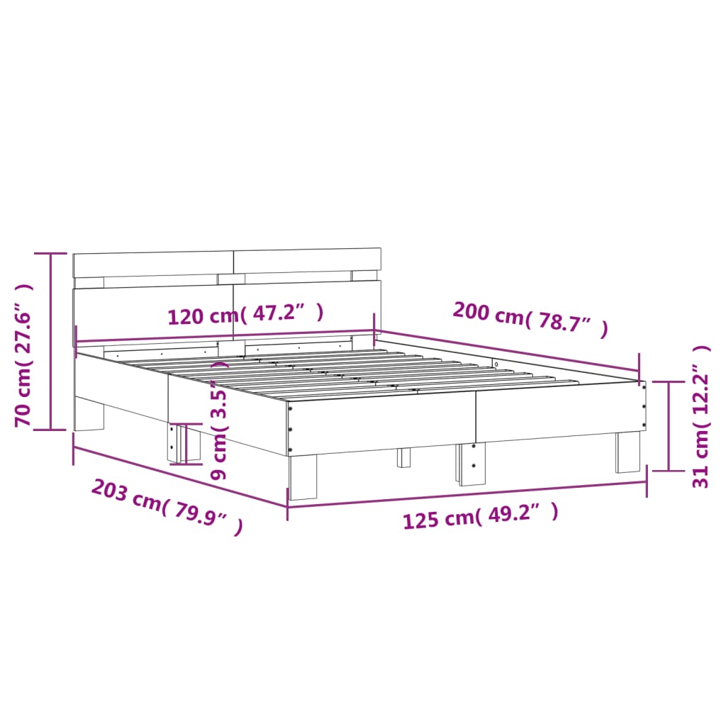 Bed Frame without Mattress Black 120x200 cm