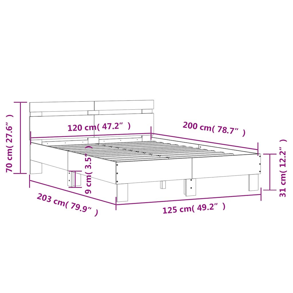 Bed Frame without Mattress Smoked Oak 120x200 cm