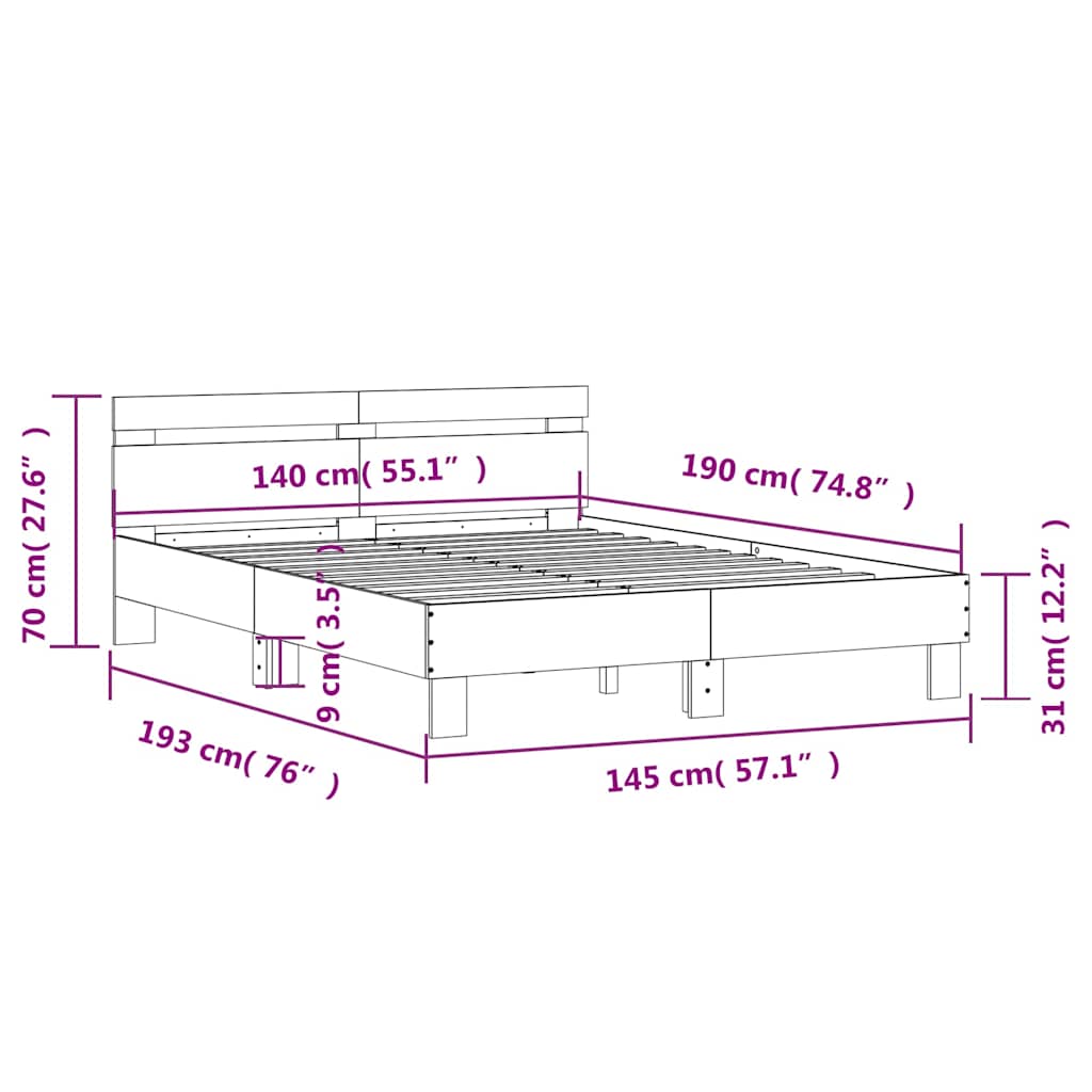 Bed Frame without Mattress Black 140x190 cm