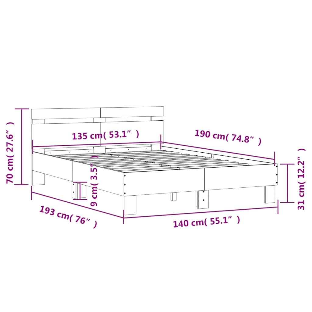 Bed Frame without Mattress Concrete Grey 135x190 cm Double
