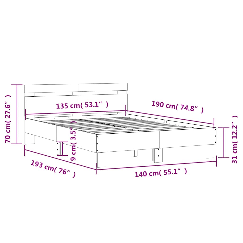 Bed Frame without Mattress Brown Oak 135x190 cm Double