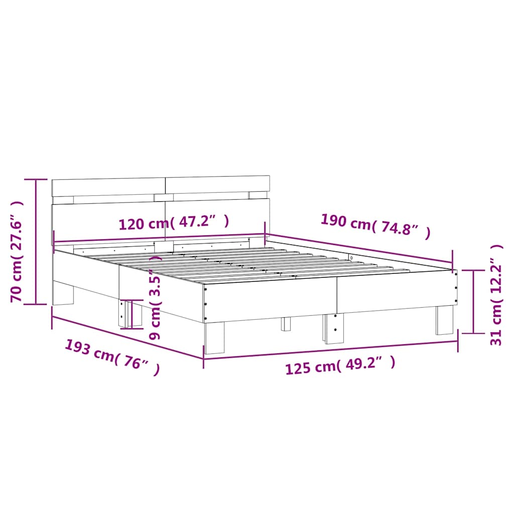 Bed Frame without Mattress White 120x190 cm Small Double