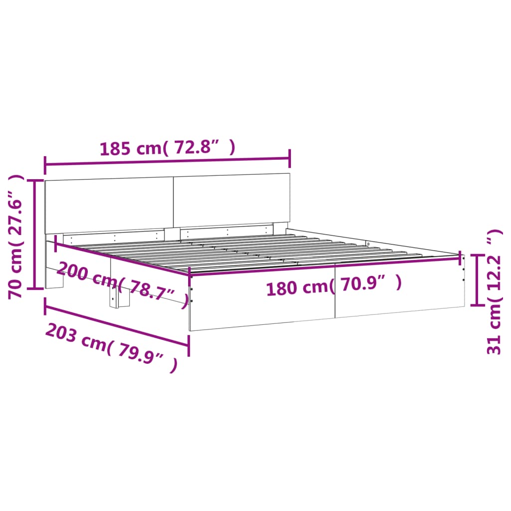 Bed Frame without Mattress Black 180x200 cm Super King