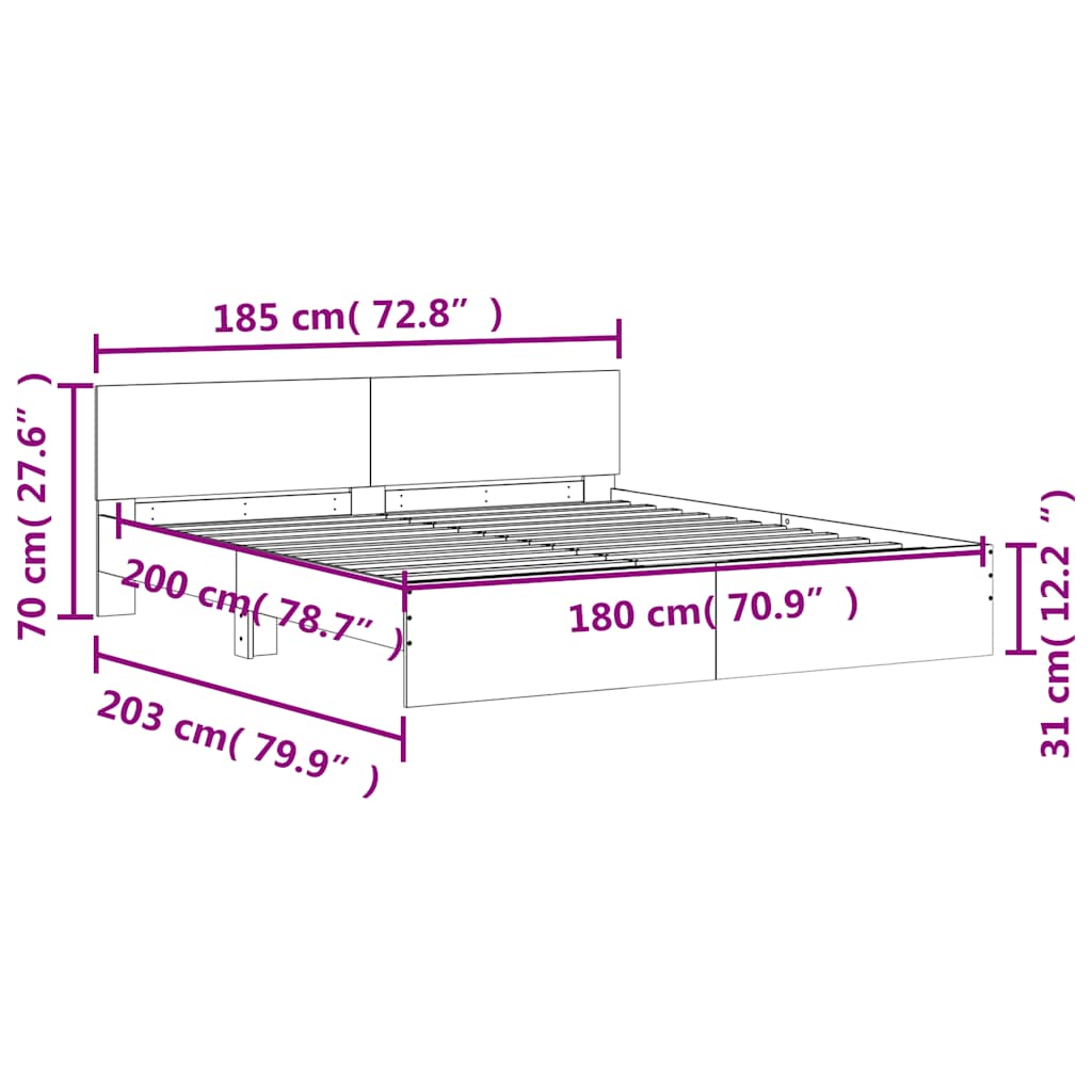 Bed Frame without Mattress Sonoma Oak 180x200 cm Super King