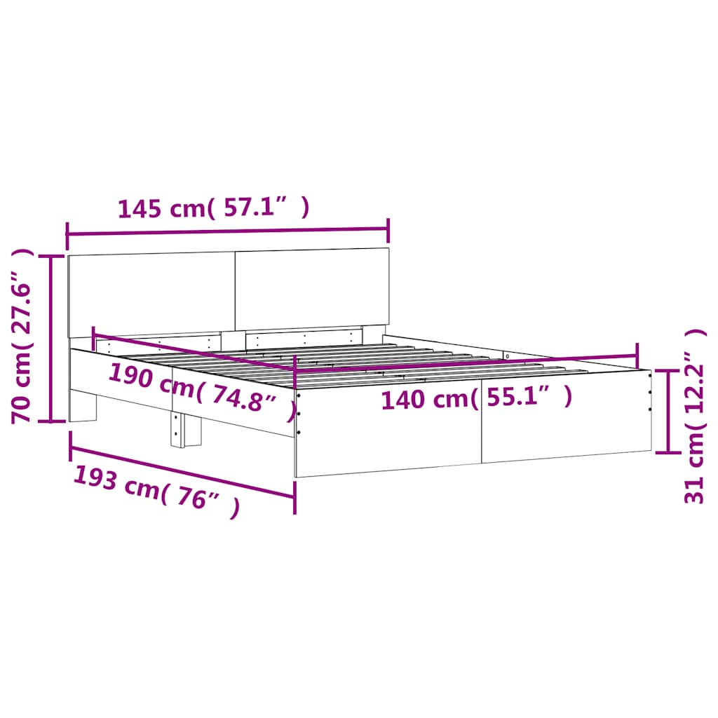 Bed Frame without Mattress White 140x190 cm