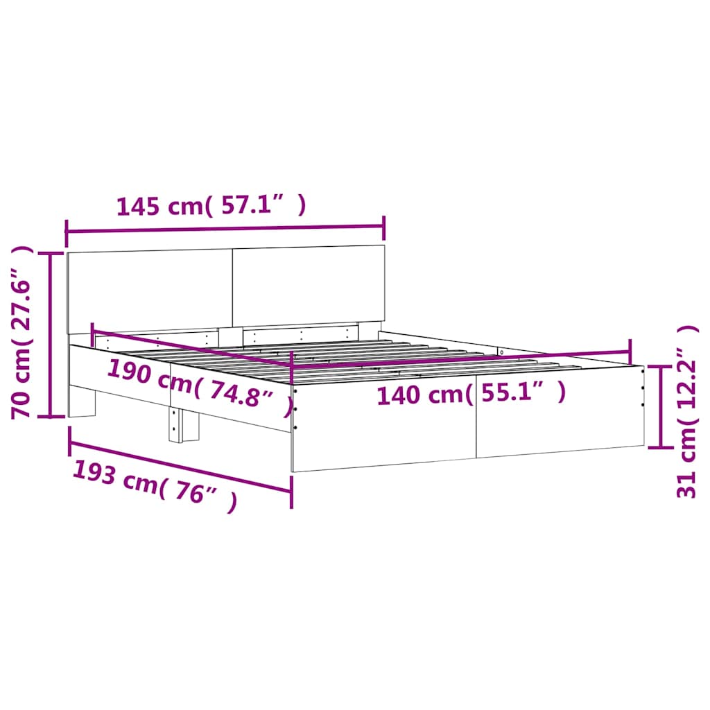 Bed Frame without Mattress Concrete Grey 140x190 cm