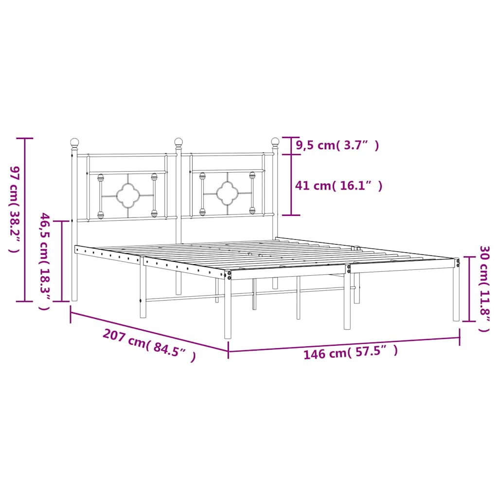 Metal Bed Frame without Mattress with Headboard Black 140x200cm