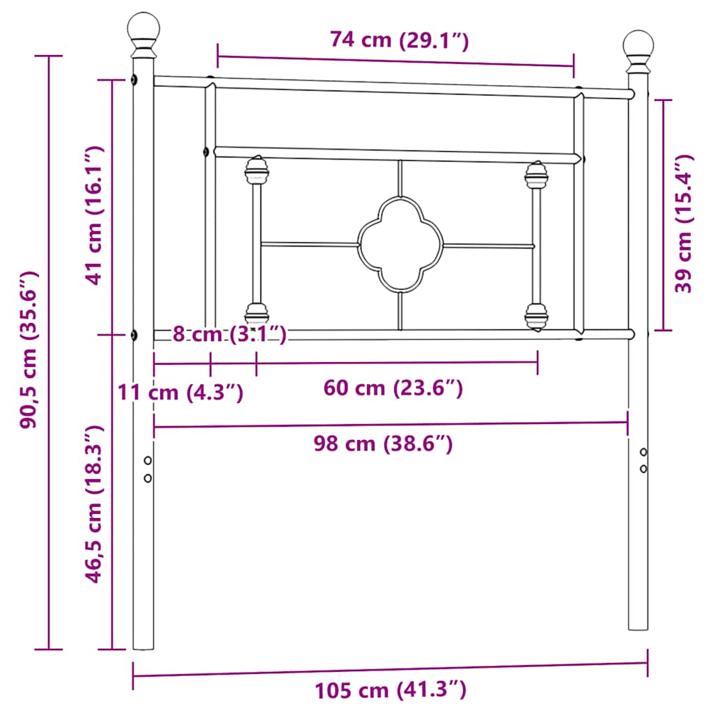 Metal Replace Headboard Black 100 cm