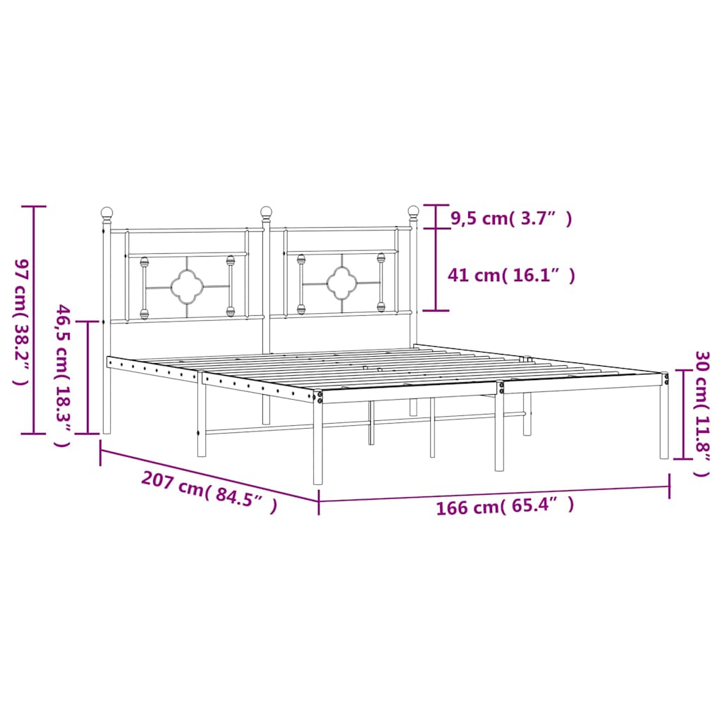 Metal Bed Frame without Mattress with Headboard White 160x200cm
