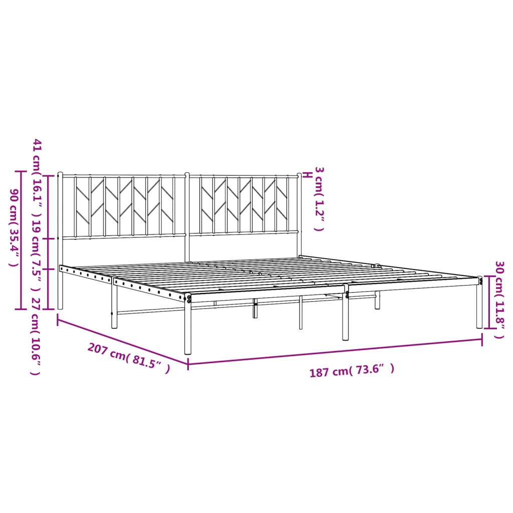 Metal Bed Frame without Mattress with Headboard Black 180x200cm