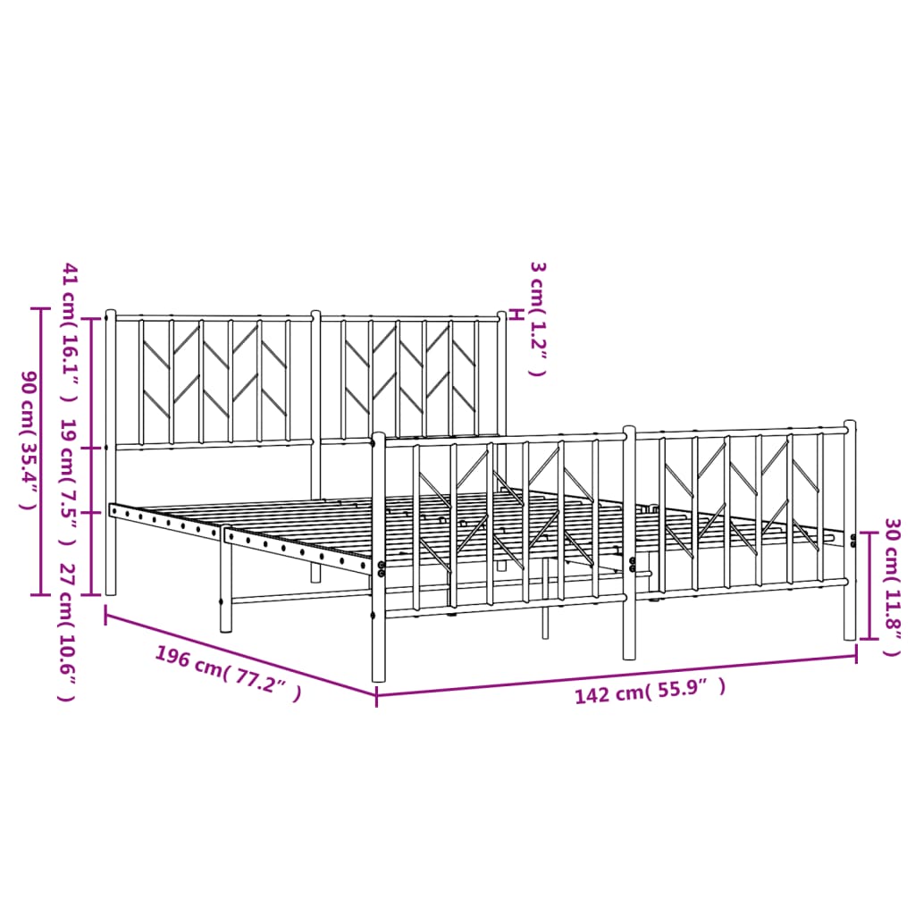 Metal Bed Frame without Mattress with Footboard Black 135x190cm