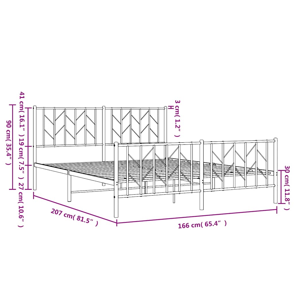 Metal Bed Frame without Mattress with Footboard Black 160x200cm