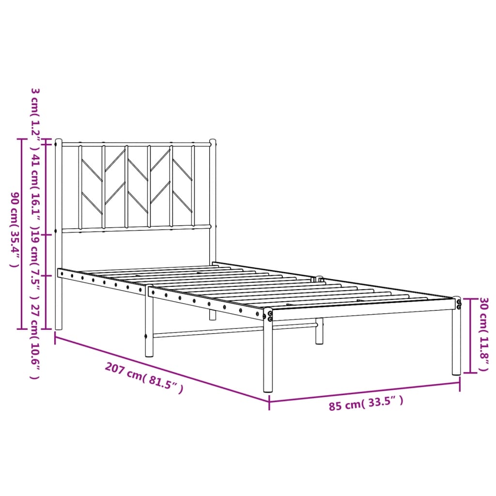 Metal Bed Frame without Mattress with Headboard White 80x200cm