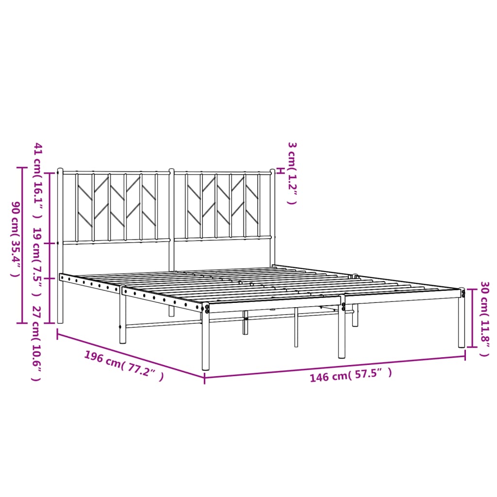 Metal Bed Frame without Mattress with Headboard White 140x190cm