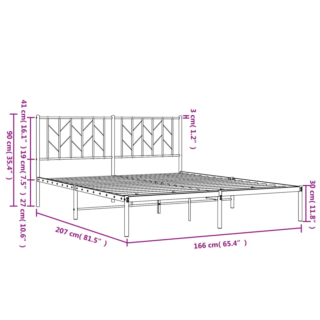 Metal Bed Frame without Mattress with Headboard White 160x200cm