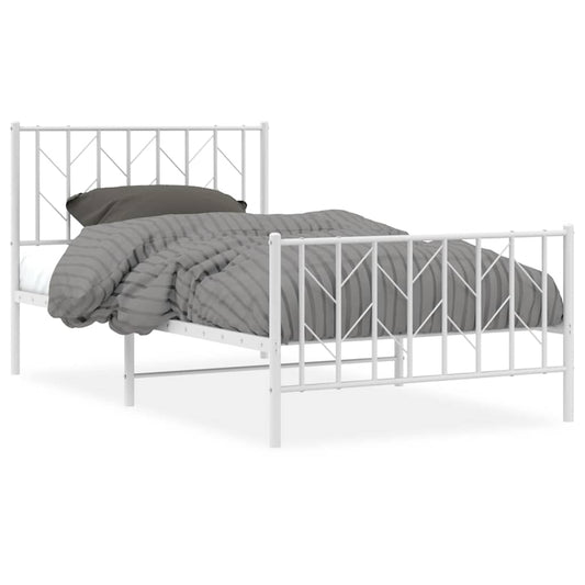 Metal Bed Frame without Mattress with Footboard White 100x200cm